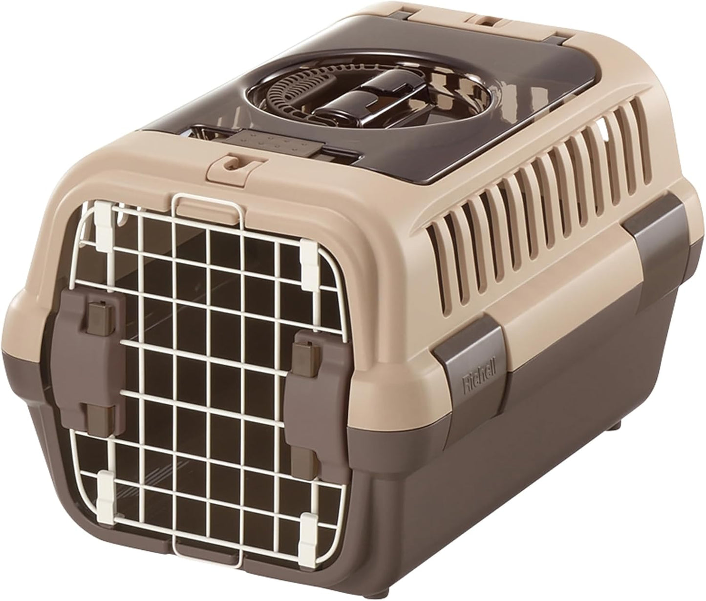 : Double Door Carrier: Small Brown - Pet Transporter, Small Cats & Dogs up to 11Lbs, Attach to Car Seat Belts, Clear Top Door, Front Entry Gate
