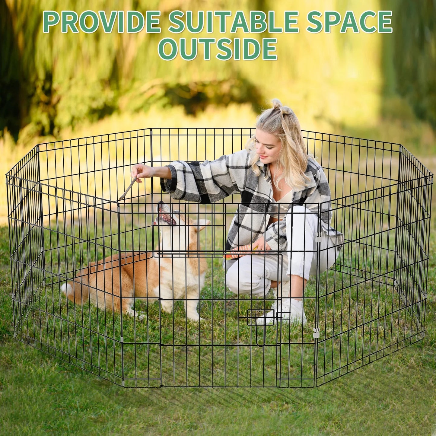 8 Panels Metal Foldable Puppy Playpen,Dog Pen with Door,Dog Pins Indoor Outdoor,24"X 24"