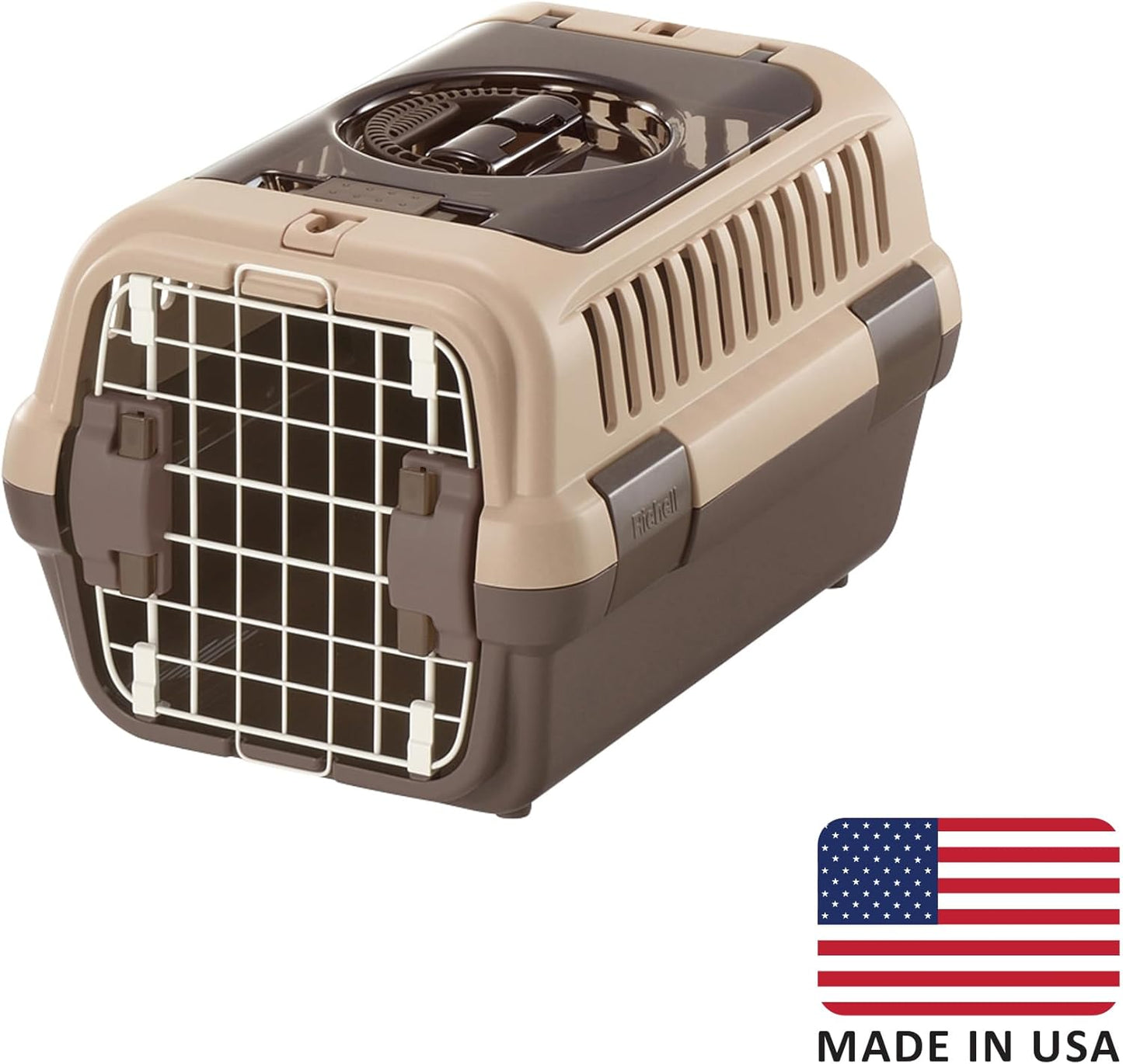 : Double Door Carrier: Small Brown - Pet Transporter, Small Cats & Dogs up to 11Lbs, Attach to Car Seat Belts, Clear Top Door, Front Entry Gate