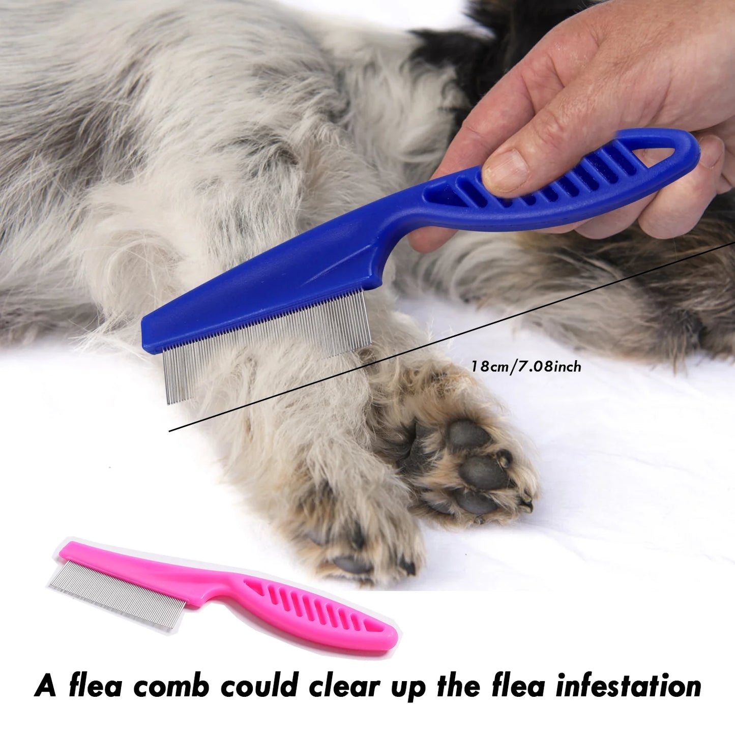 Pet Grooming Brush Kit, 8 Pcs for Shedding & Matted Fur, with Flea Comb and Dog Bath Brush, Cat Dog Brush Grooming Kits, Blue