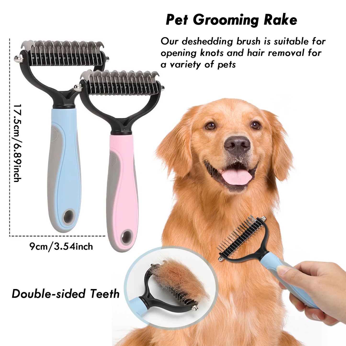 Pet Grooming Brush Kit, 8 Pcs for Shedding & Matted Fur, with Flea Comb and Dog Bath Brush, Cat Dog Brush Grooming Kits, Blue