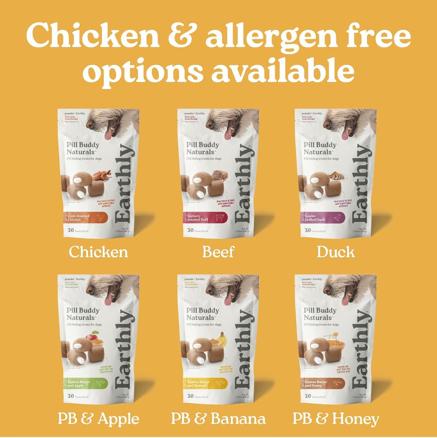 Earthly Pill Buddy Naturals - PB & Honey Recipe Pill Hiding Treats for Dogs - Make a Perfect Pill Concealing Pocket or Pouch for Any Size Medication - 30 Servings