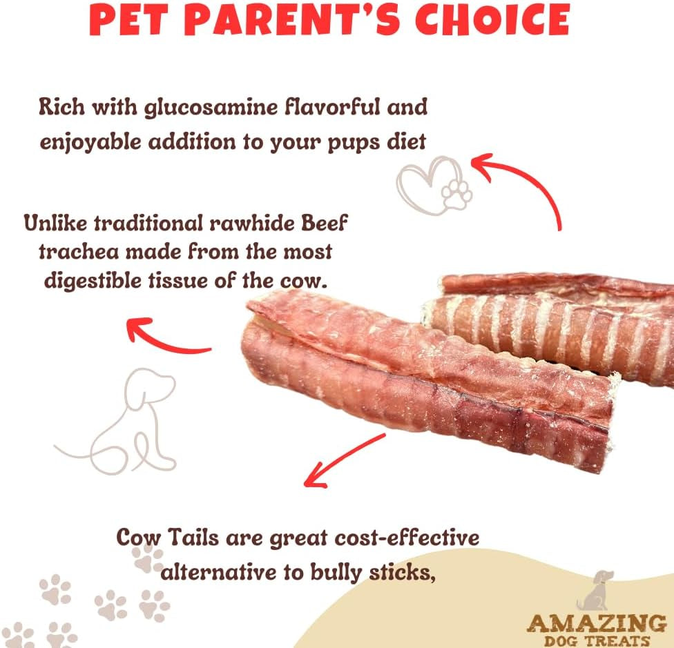 - 6 Inch Beef Trachea Dog Chews (5 Pcs - 8 Oz) - Trachea Dog Treats - NO Hide - Digestible and Safe Chews for Dogs - Glucosamine and Chondroitin for Dogs Joint Health