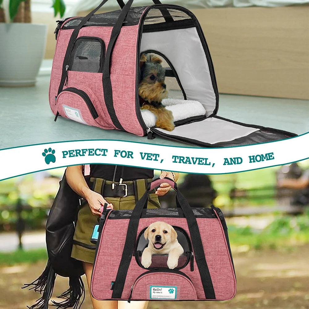 Airline Approved Pet Carrier for Cat, Soft Sided Dog Carrier for Small Dog, Cat Travel Supplies Accessories Indoor Cats, Ventilated Pet Carrying Bag Medium Kitten Puppy, Large Heather White Red