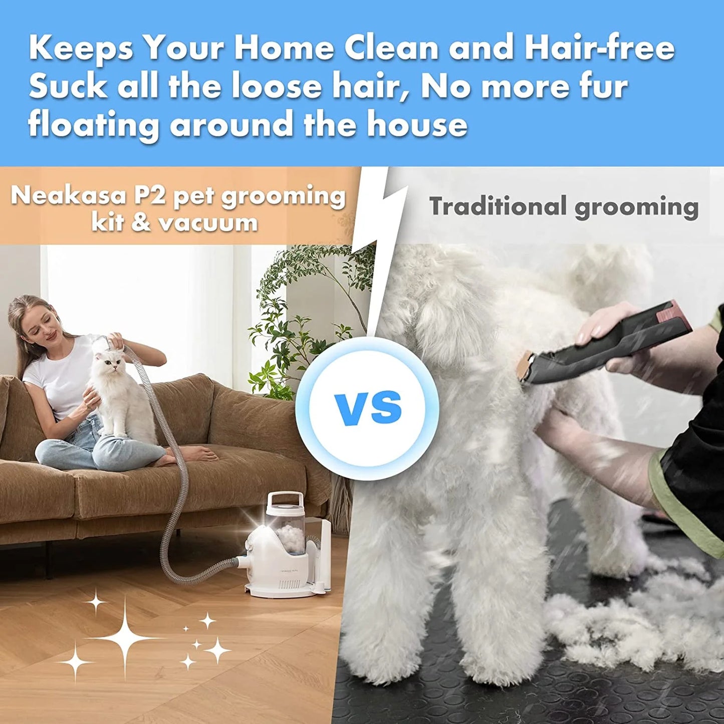 P2 Pro Dog Grooming Kit, 10.5Kpa Pet Vacuum, 5 Grooming Tools with Comb, 2L Easy-Empty Dustbin