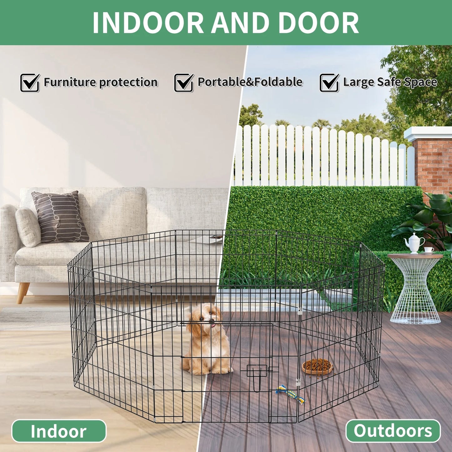 8 Panels Metal Foldable Puppy Playpen,Dog Pen with Door,Dog Pins Indoor Outdoor,24"X 24"