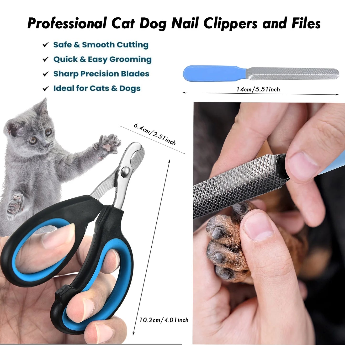 Pet Grooming Brush Kit, 8 Pcs for Shedding & Matted Fur, with Flea Comb and Dog Bath Brush, Cat Dog Brush Grooming Kits, Blue