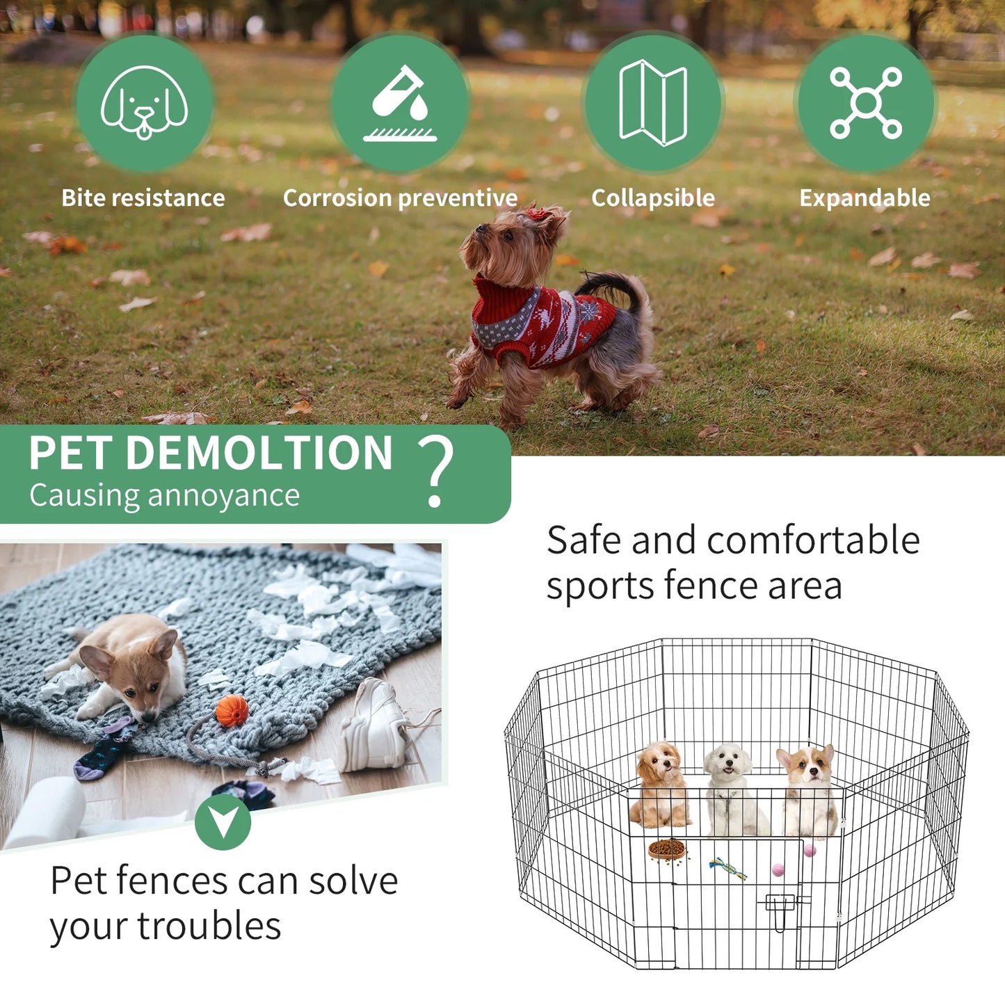 8 Panels Metal Foldable Puppy Playpen,Dog Pen with Door,Dog Pins Indoor Outdoor,24"X 24"