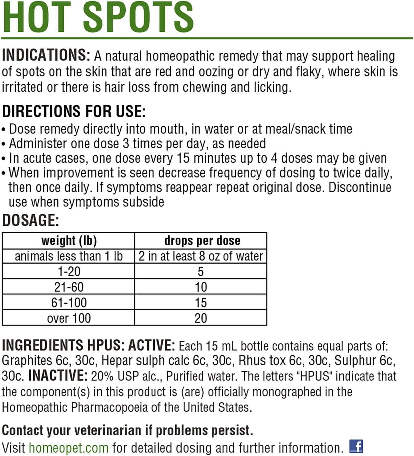 Hot Spots, Safe and Natural Cat and Dog Skin-Soothing Medicine for Red, Irritated, and Flaky Pet Skin, 15 Milliliters
