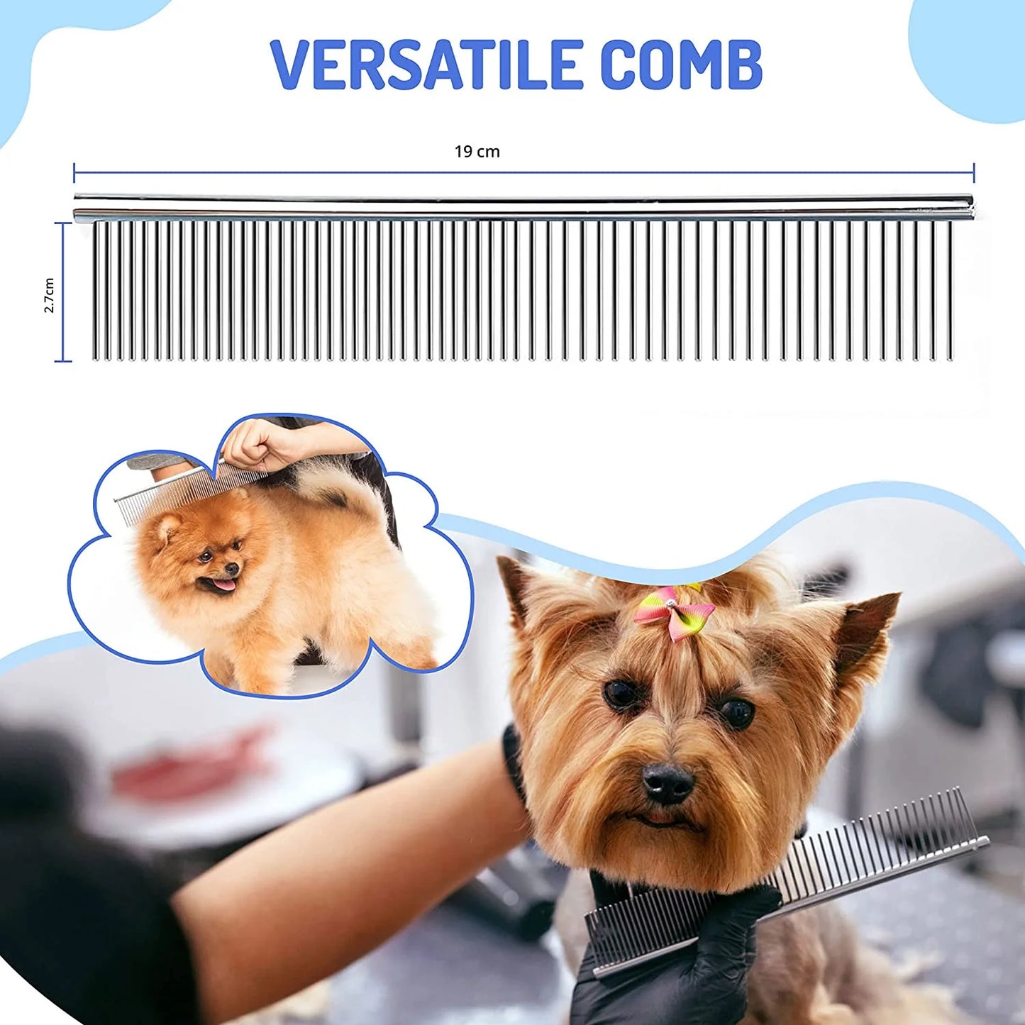 Pet Grooming Brush,Undercoat Rake for Dogs & Cats,Double-Sided Dog Deshedding Tool Removes Knot,Tangled Hair Dematting Comb for Dogs,With Pet Steel Comb