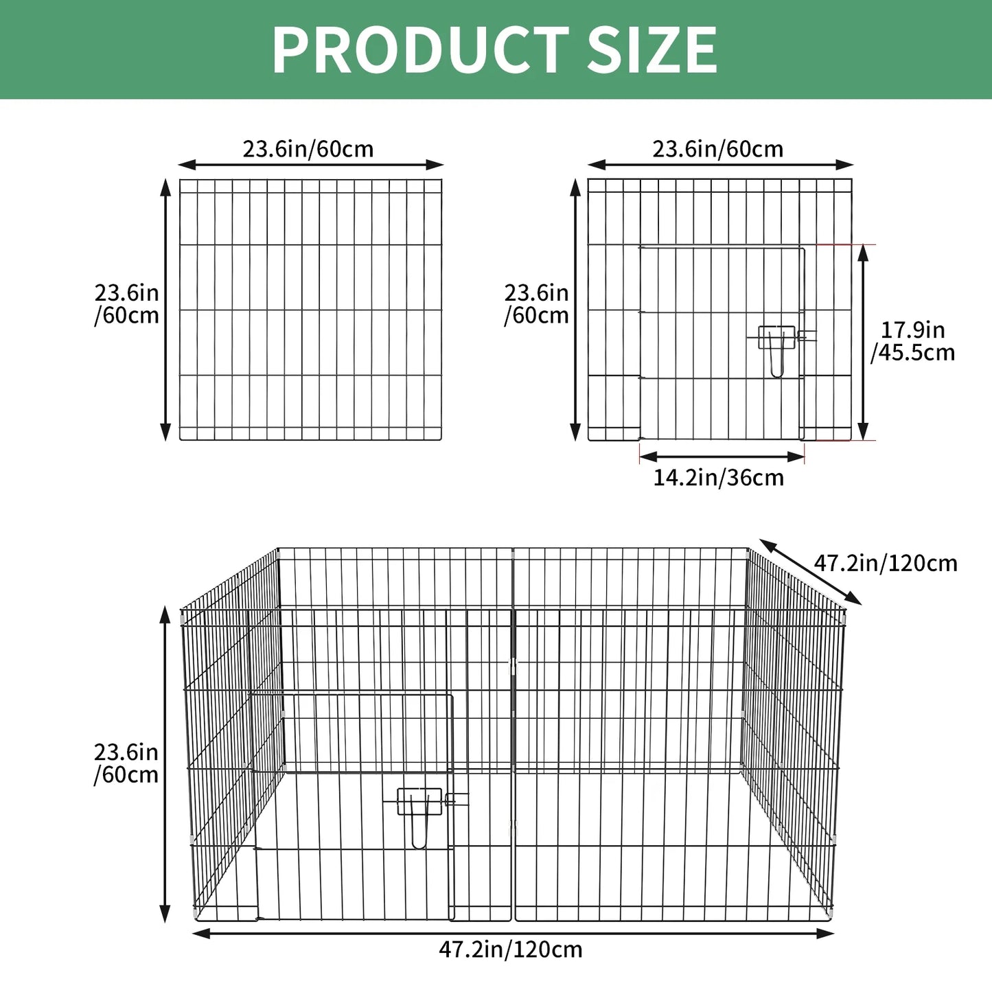 8 Panels Metal Foldable Puppy Playpen,Dog Pen with Door,Dog Pins Indoor Outdoor,24"X 24"