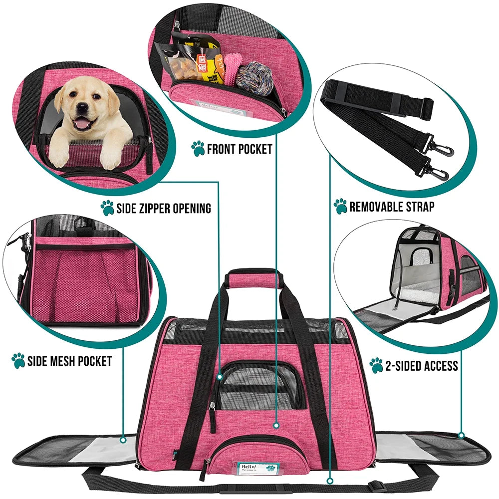 Airline Approved Pet Carrier for Cat, Soft Sided Dog Carrier for Small Dog, Cat Travel Supplies Accessories Indoor Cat, Ventilated Pet Carrying Bag Medium Large Kitten Puppy, Large Heather Pink