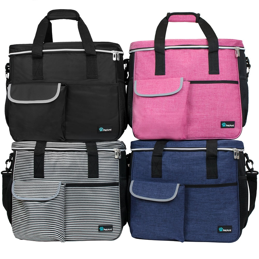 Dog Travel Bag, Travel Pet Bag Organizer, Dog Food Travel Bag with Food Container and Bowls, Dog Travel Supplies Gift Accessories for Weekend Camping, Dog Cat Diaper Bag (Stripe Black, Large)