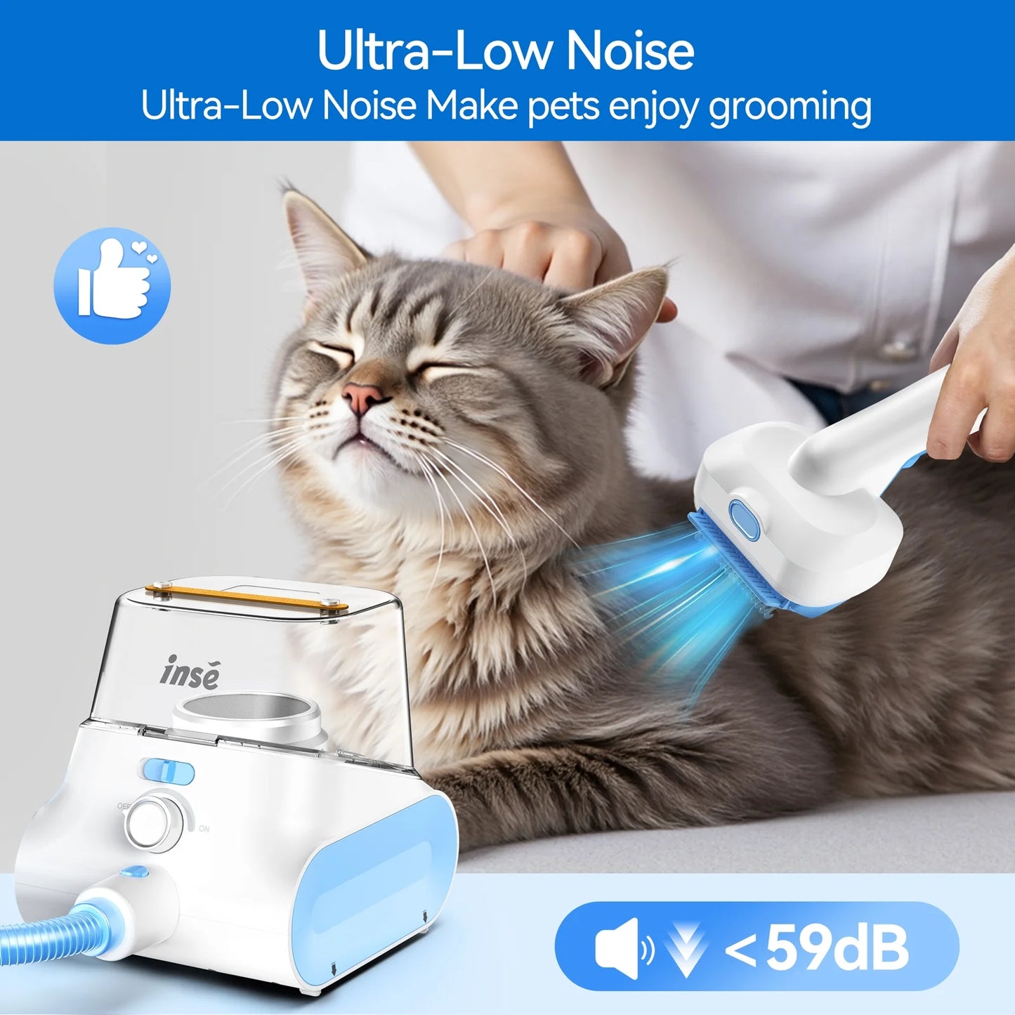 Grooming Vaccum, 4.5L Large Capacity Pet Grooming Kit & 5-In-1 Ultra-Low Noise Pet Grooming Vacu for Dog, Cat