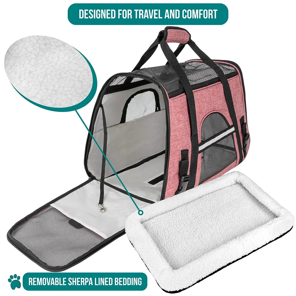 Airline Approved Pet Carrier for Cat, Soft Sided Dog Carrier for Small Dog, Cat Travel Supplies Accessories Indoor Cats, Ventilated Pet Carrying Bag Medium Kitten Puppy, Large Heather White Red