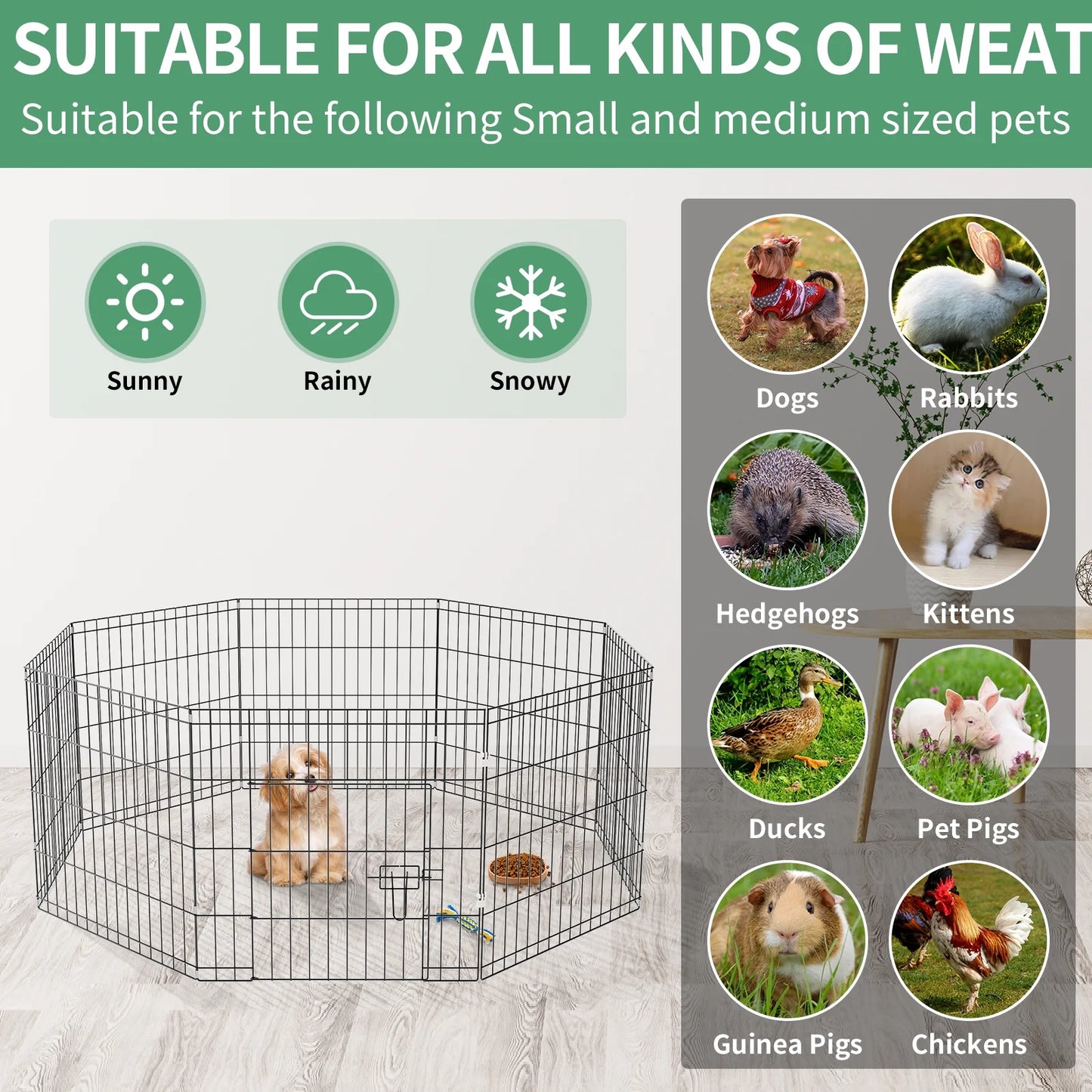 8 Panels Metal Foldable Puppy Playpen,Dog Pen with Door,Dog Pins Indoor Outdoor,24"X 24"