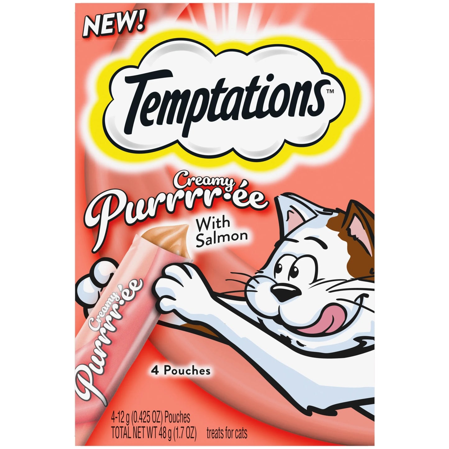 Creamy Puree Salmon Flavor Lickable Cat Treats, 0.42 Oz Pouch (4 Pack)