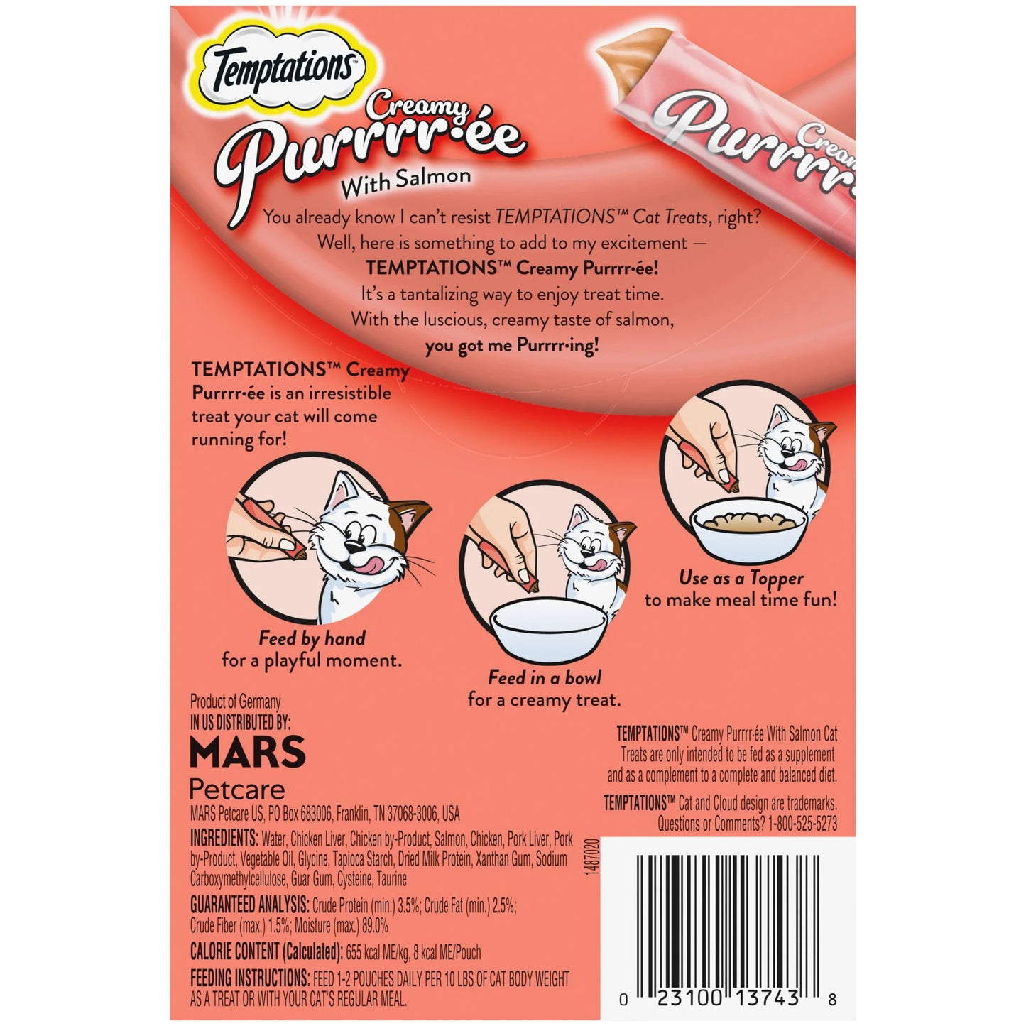 Creamy Puree Salmon Flavor Lickable Cat Treats, 0.42 Oz Pouch (4 Pack)
