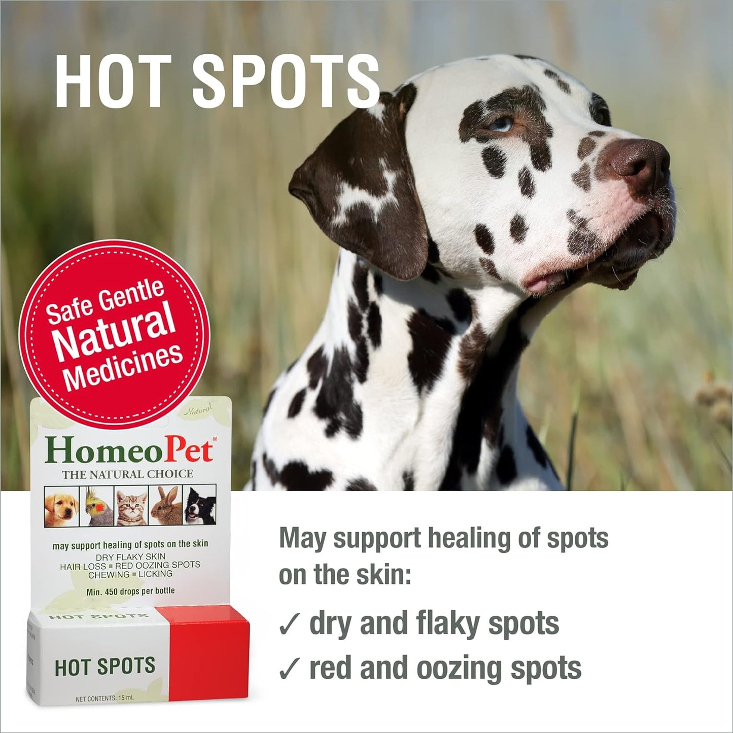 Hot Spots, Safe and Natural Cat and Dog Skin-Soothing Medicine for Red, Irritated, and Flaky Pet Skin, 15 Milliliters