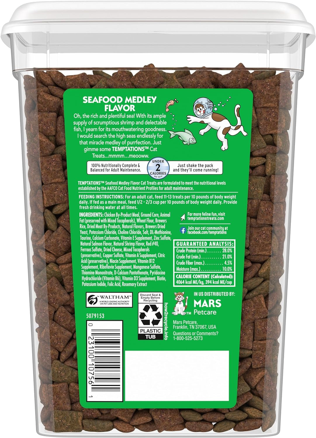 Classic Crunchy and Soft Cat Treats Seafood Medley Flavor, 16 Oz. Tub