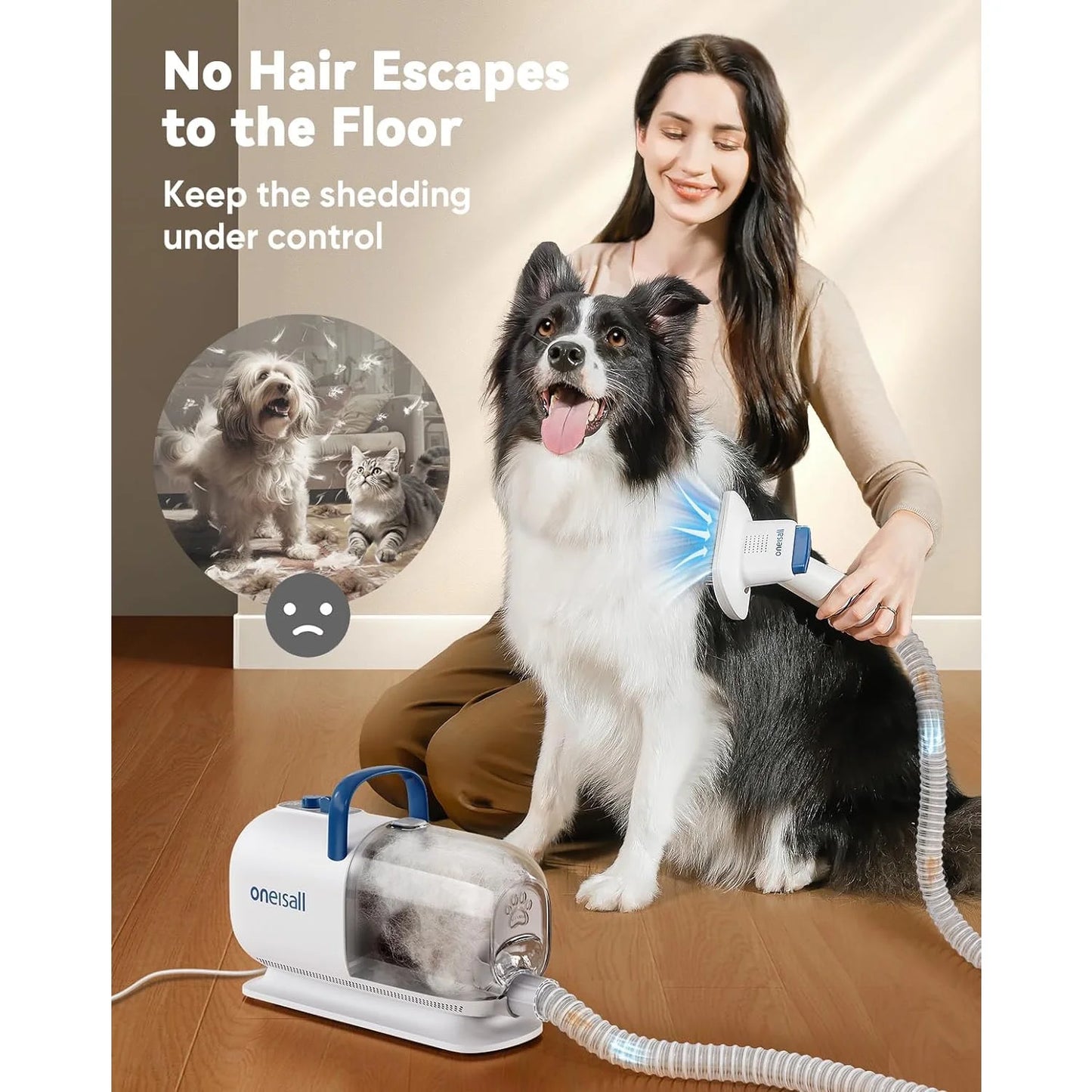 BM1 Dog Grooming Vacuum for Shedding & Drying Trimming Pet Hair, 8 in 1 Pet Grooming Vacuum & Dryer, Low Noise Pet Vacuum, Dog Grooming Kit with 7 Levels Blow Temperature & 1.5L Dust Cup