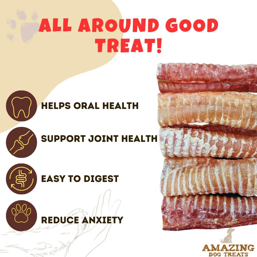 - 6 Inch Beef Trachea Dog Chews (5 Pcs - 8 Oz) - Trachea Dog Treats - NO Hide - Digestible and Safe Chews for Dogs - Glucosamine and Chondroitin for Dogs Joint Health