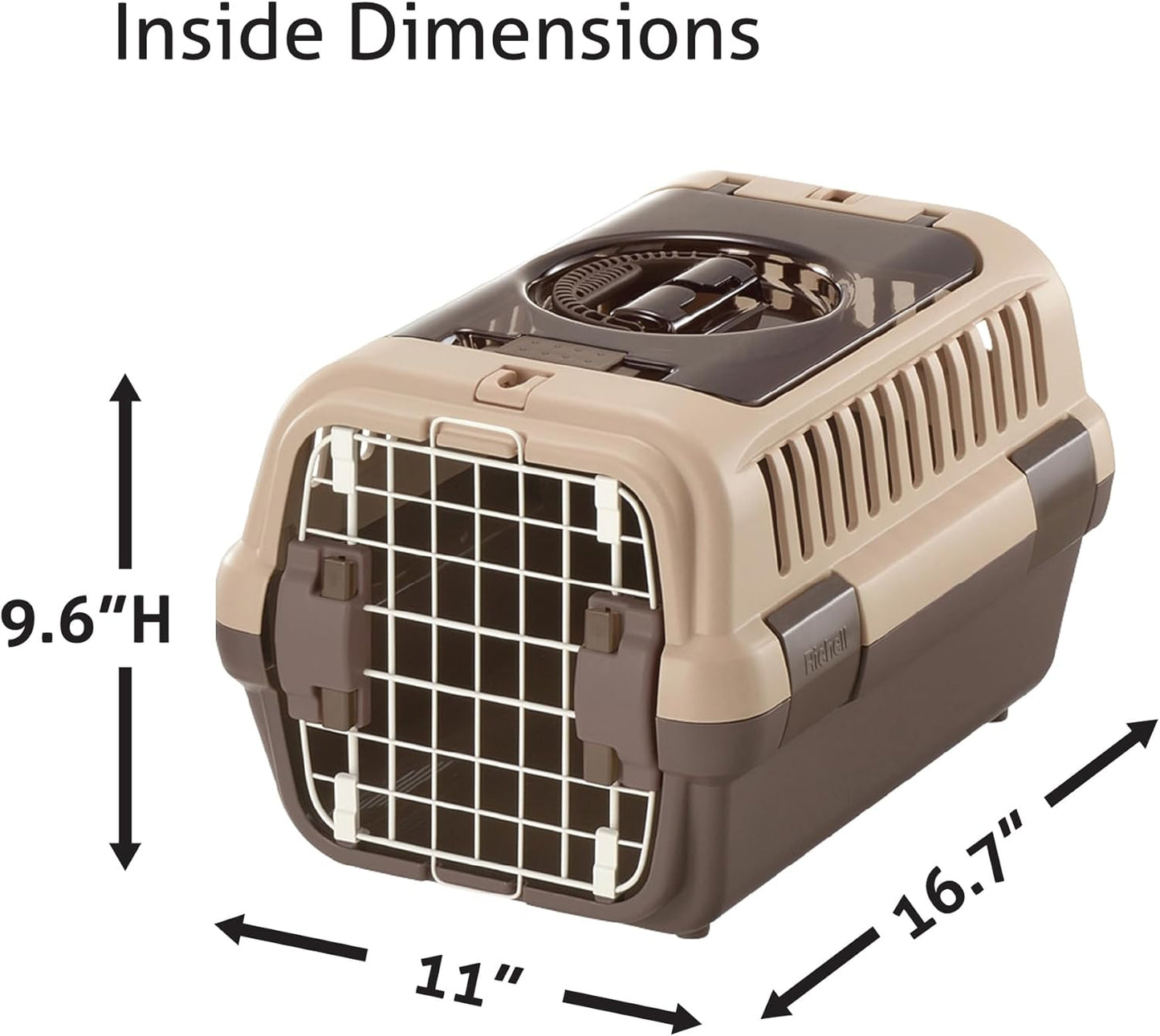 : Double Door Carrier: Small Brown - Pet Transporter, Small Cats & Dogs up to 11Lbs, Attach to Car Seat Belts, Clear Top Door, Front Entry Gate