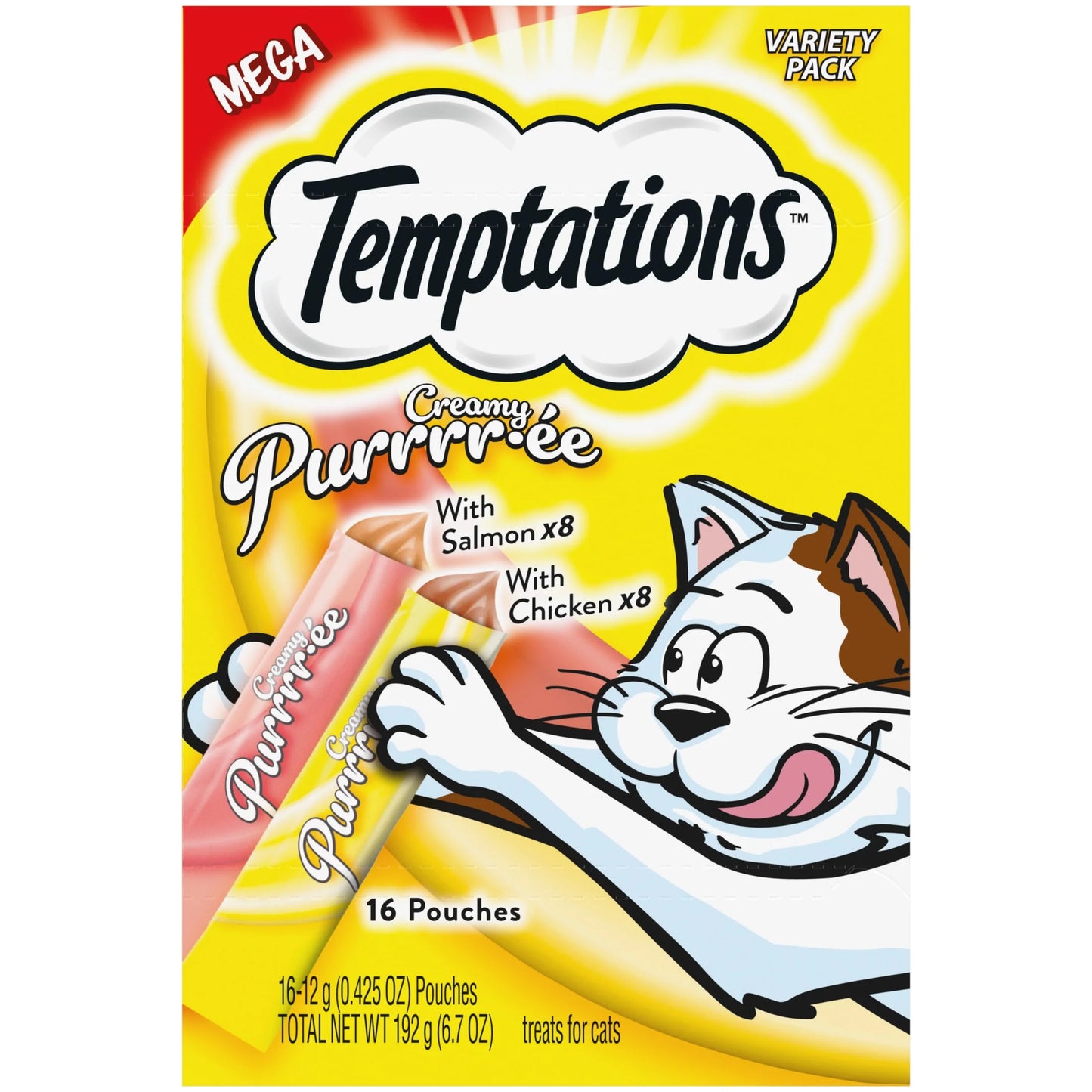 Creamy Puree Salmon and Chicken Lickable Cat Treats Variety Pack, (16) 12G Pouches