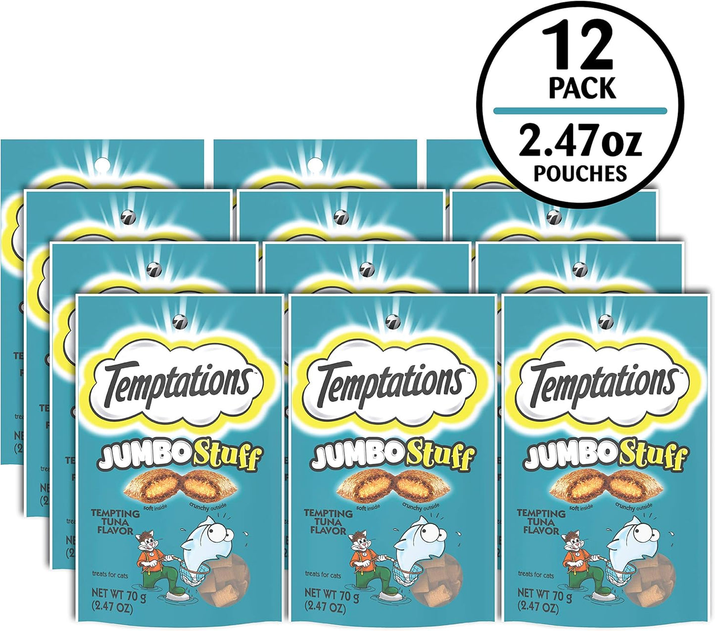 Jumbo Stuff Crunchy and Soft Cat Treats, Tempting Tuna Flavor, 2.5 Oz. Pouch (Pack of 12)