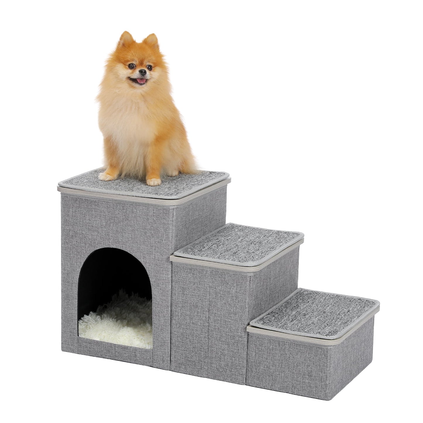 Dog Step Stair 3 Steps Storage Ladder 16" Pet Stairs for Small and Medium Dogs, Gray