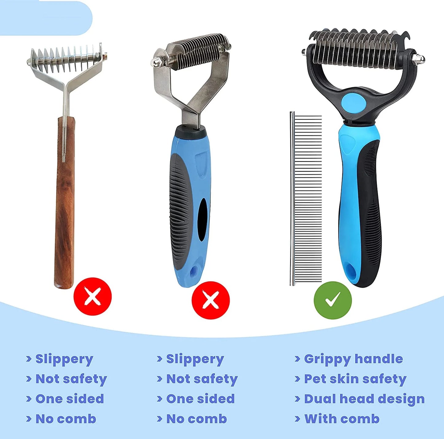 Pet Grooming Brush,Undercoat Rake for Dogs & Cats,Double-Sided Dog Deshedding Tool Removes Knot,Tangled Hair Dematting Comb for Dogs,With Pet Steel Comb