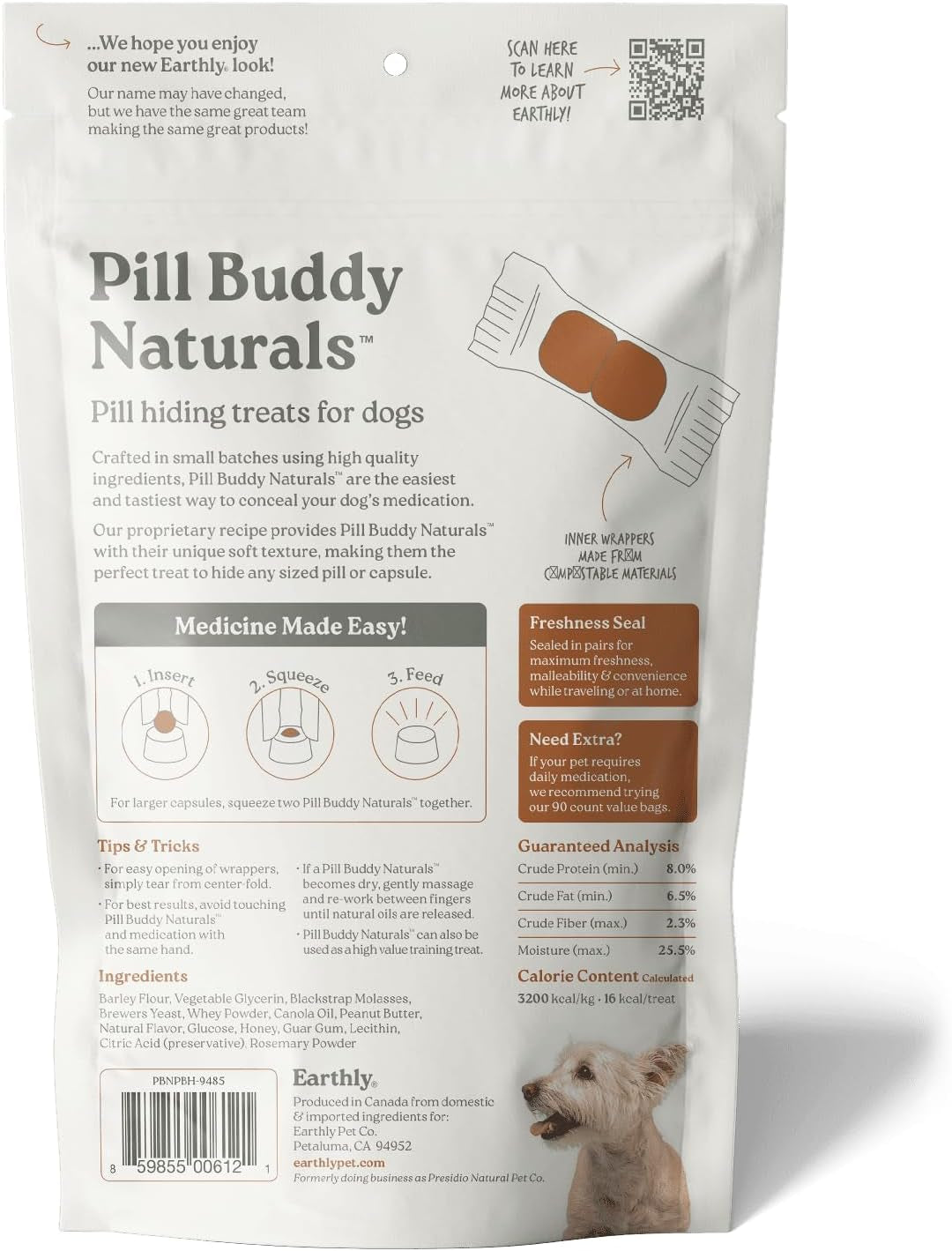 Earthly Pill Buddy Naturals - PB & Honey Recipe Pill Hiding Treats for Dogs - Make a Perfect Pill Concealing Pocket or Pouch for Any Size Medication - 30 Servings