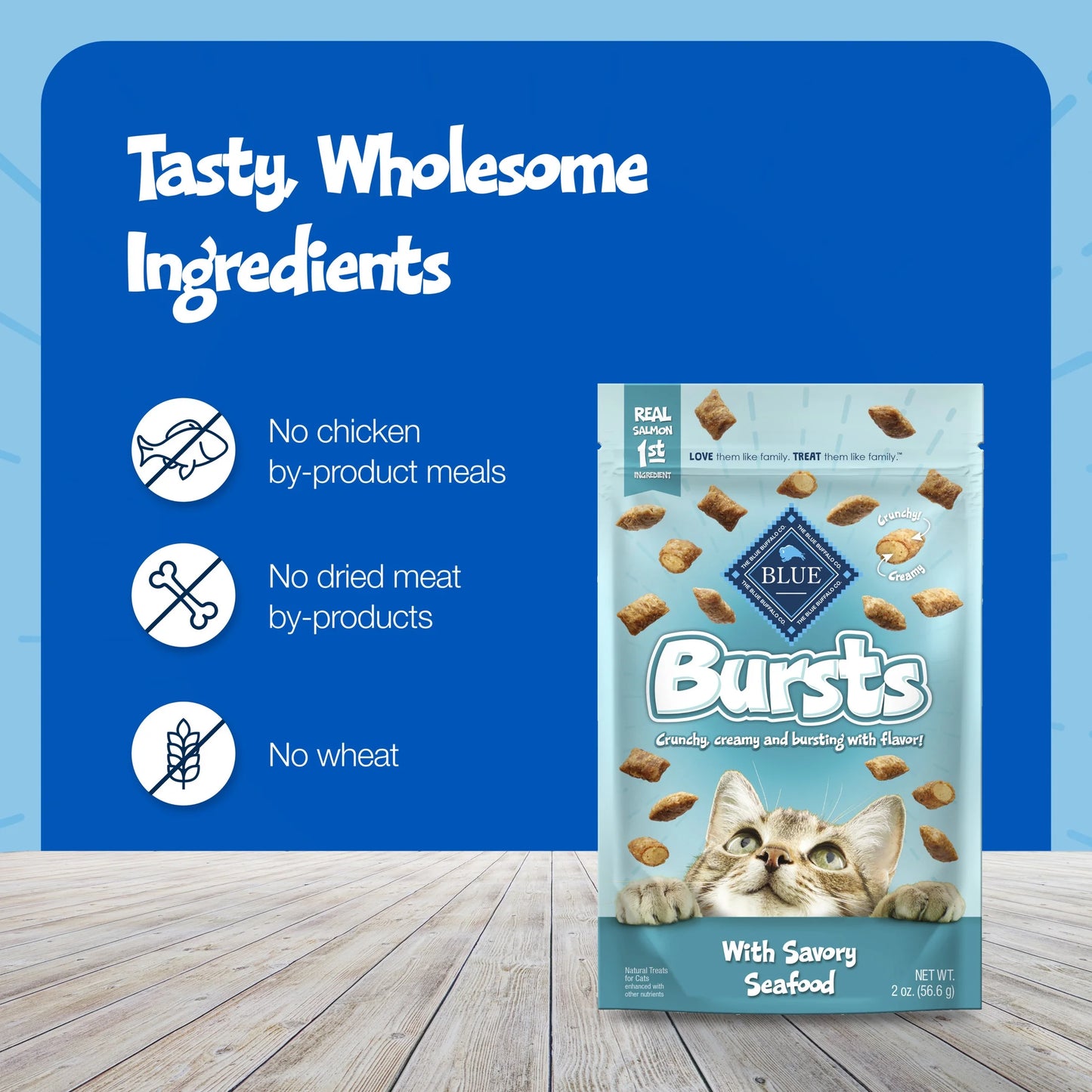 Bursts Seafood Crunchy Treats for Cats, 2-Oz. Bag