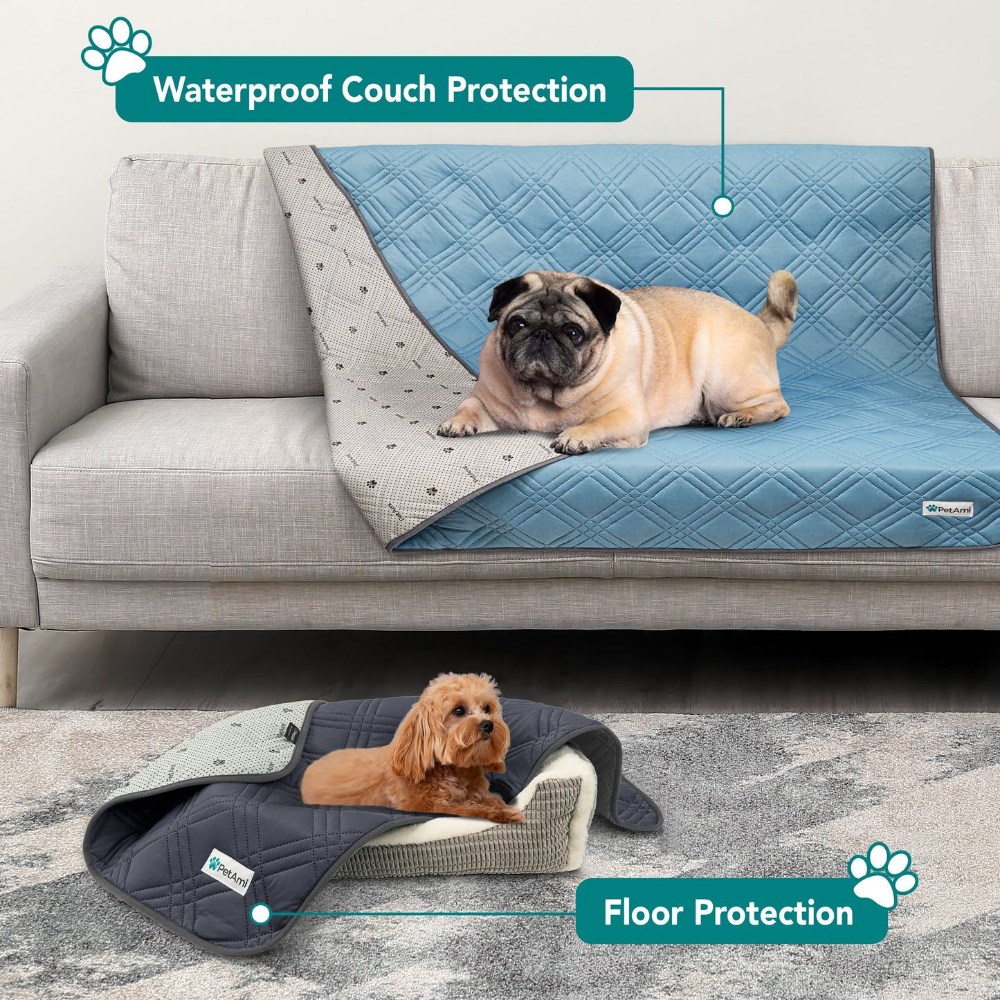 Waterproof Cooling Mat for Dog, Premium Pet Cooling Blanket for Bed Crate, anti Slip Indoor Dog Cool Pad for Sleeping, Q-MAX Large Sofa Couch Cover Mat for Cat, Light Blue, 40X60