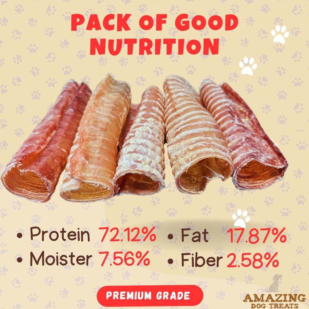 - 6 Inch Beef Trachea Dog Chews (5 Pcs - 8 Oz) - Trachea Dog Treats - NO Hide - Digestible and Safe Chews for Dogs - Glucosamine and Chondroitin for Dogs Joint Health