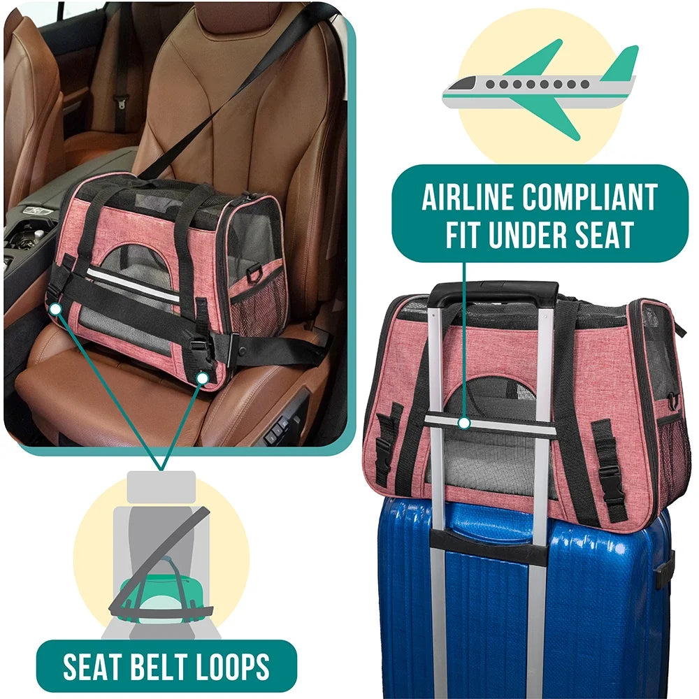 Airline Approved Pet Carrier for Cat, Soft Sided Dog Carrier for Small Dog, Cat Travel Supplies Accessories Indoor Cats, Ventilated Pet Carrying Bag Medium Kitten Puppy, Large Heather White Red
