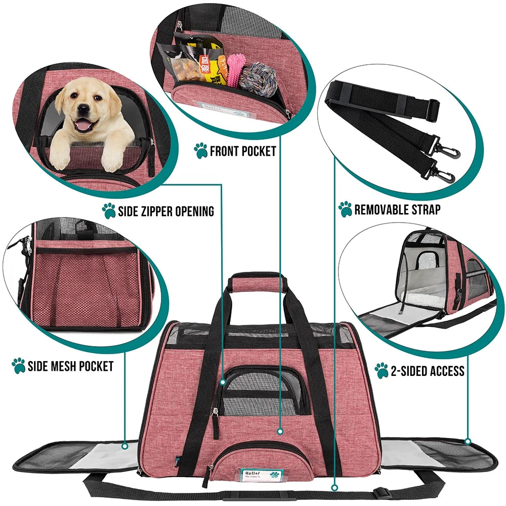 Airline Approved Pet Carrier for Cat, Soft Sided Dog Carrier for Small Dog, Cat Travel Supplies Accessories Indoor Cats, Ventilated Pet Carrying Bag Medium Kitten Puppy, Large Heather White Red