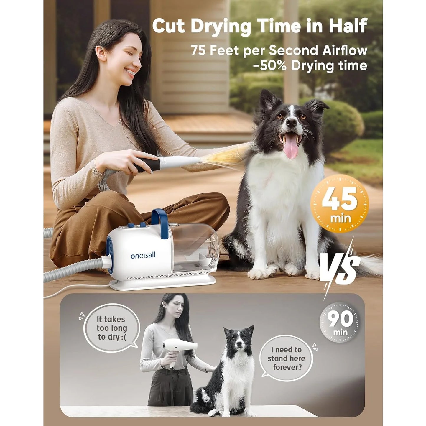 BM1 Dog Grooming Vacuum for Shedding & Drying Trimming Pet Hair, 8 in 1 Pet Grooming Vacuum & Dryer, Low Noise Pet Vacuum, Dog Grooming Kit with 7 Levels Blow Temperature & 1.5L Dust Cup