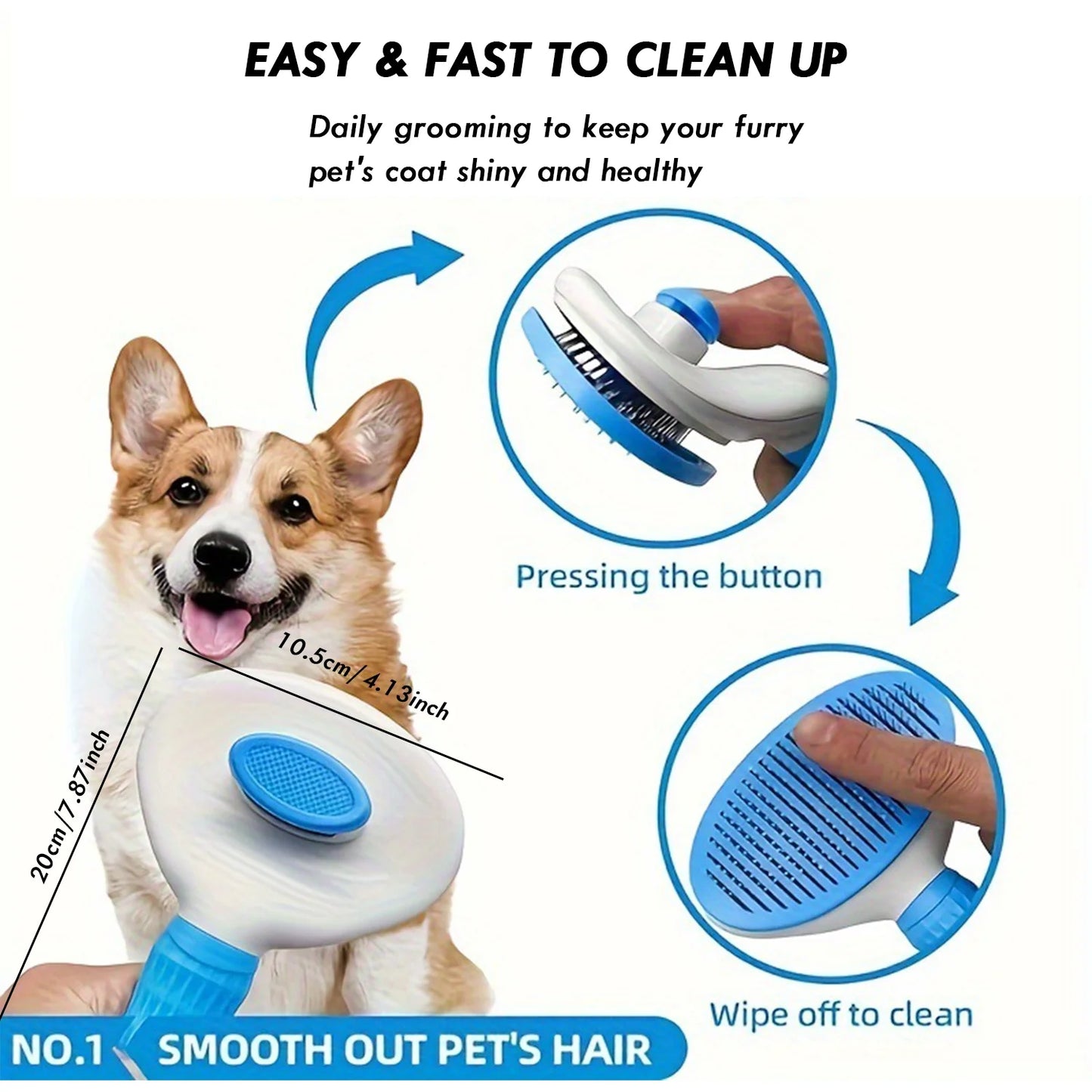 Pet Grooming Brush Kit, 8 Pcs for Shedding & Matted Fur, with Flea Comb and Dog Bath Brush, Cat Dog Brush Grooming Kits, Blue