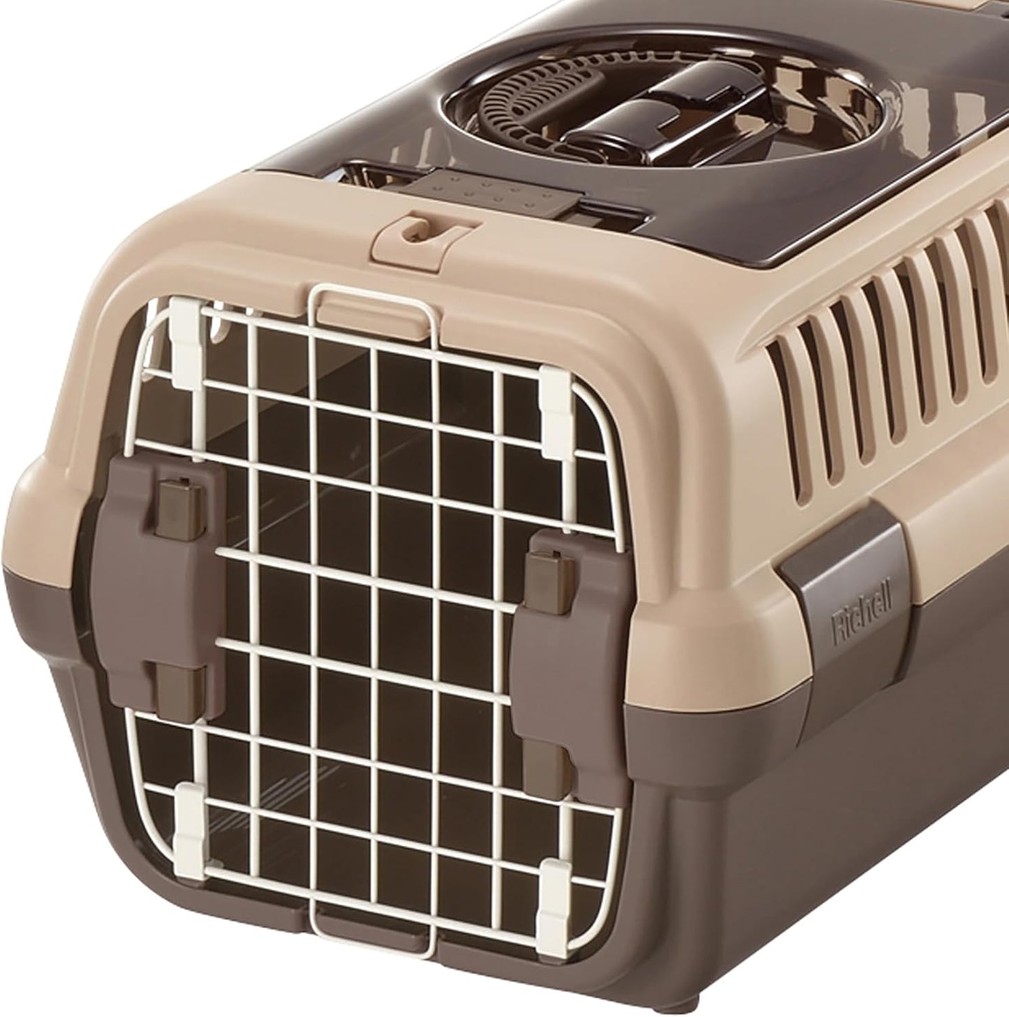 : Double Door Carrier: Small Brown - Pet Transporter, Small Cats & Dogs up to 11Lbs, Attach to Car Seat Belts, Clear Top Door, Front Entry Gate