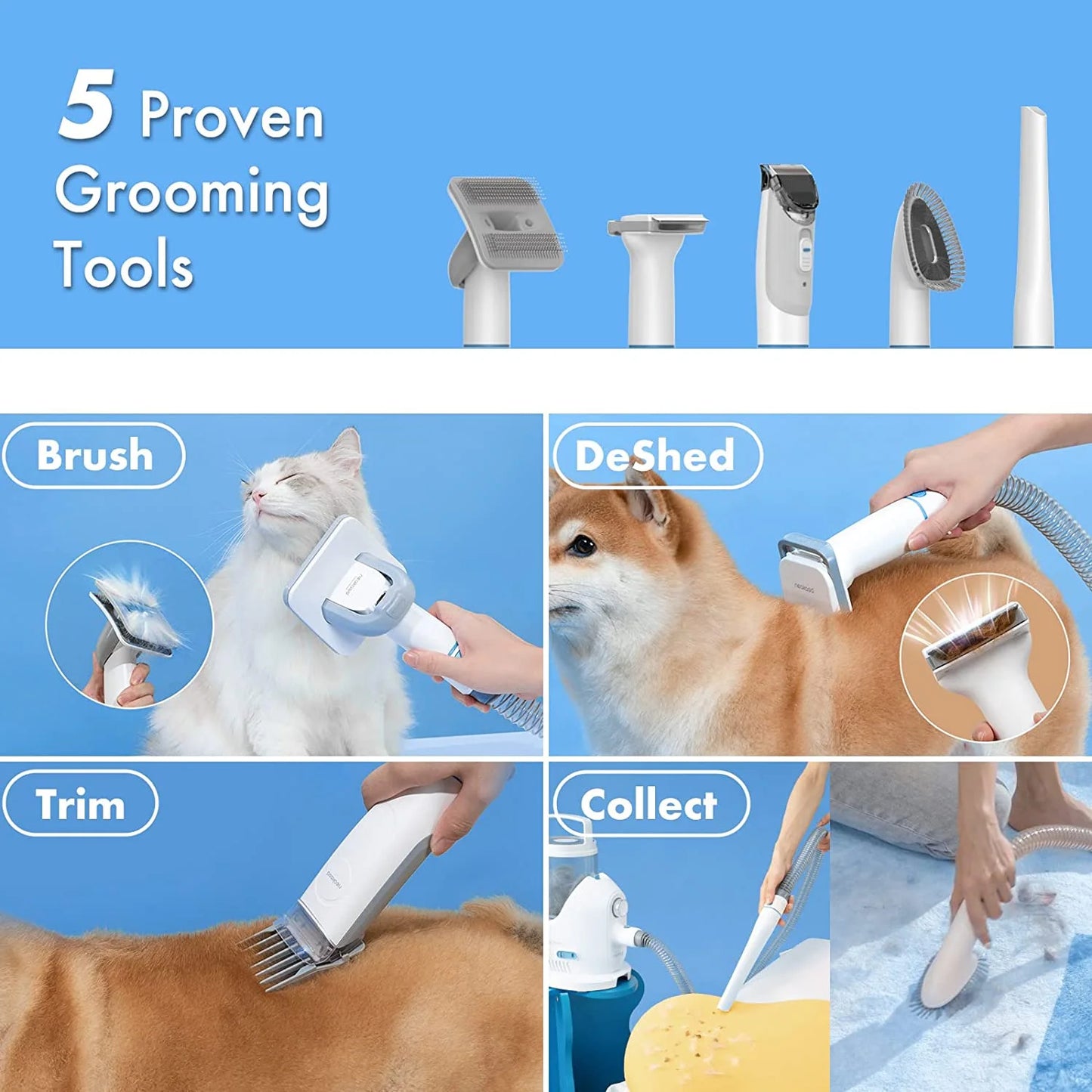 P2 Pro Dog Grooming Kit, 10.5Kpa Pet Vacuum, 5 Grooming Tools with Comb, 2L Easy-Empty Dustbin