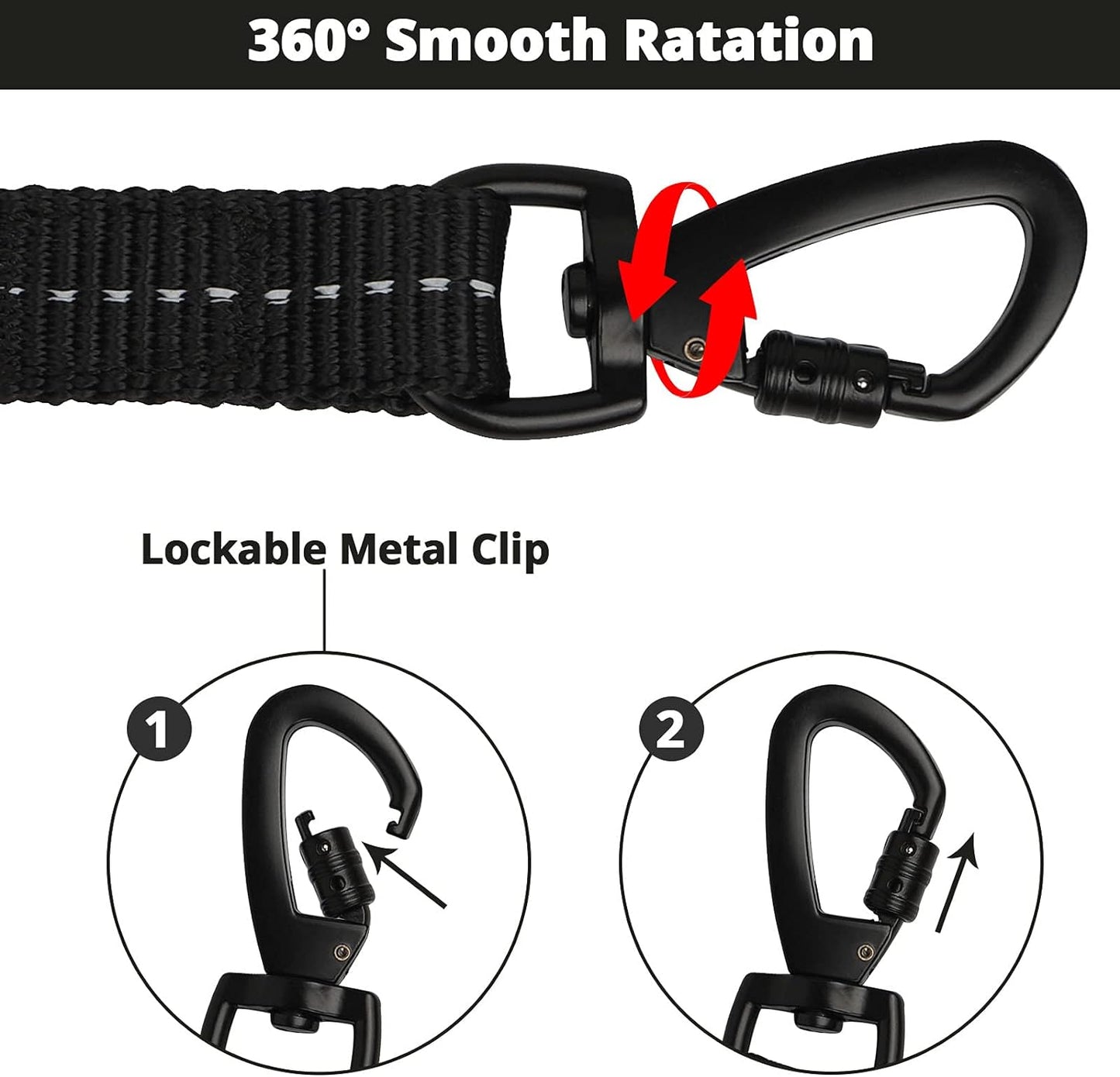 Long Dog Leash 15 FT: Heavy Duty Rope Leashes for Dogs Training with Swivel Lockable Hook Reflective Threads Bungee and Padded Handle - Dog Lead for Large Small Medium Dogs outside Walking Hiking