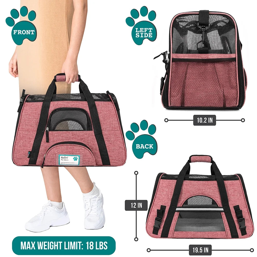 Airline Approved Pet Carrier for Cat, Soft Sided Dog Carrier for Small Dog, Cat Travel Supplies Accessories Indoor Cats, Ventilated Pet Carrying Bag Medium Kitten Puppy, Large Heather White Red