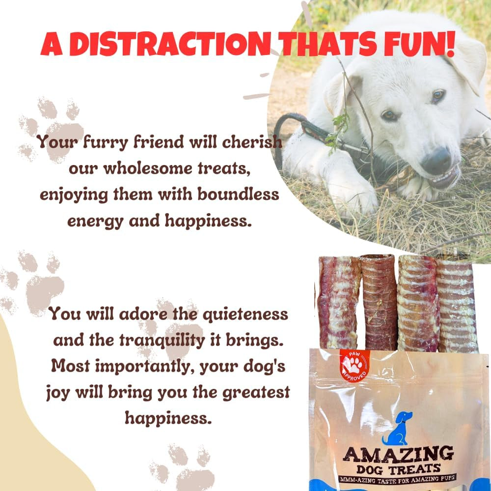 - 6 Inch Beef Trachea Dog Chews (5 Pcs - 8 Oz) - Trachea Dog Treats - NO Hide - Digestible and Safe Chews for Dogs - Glucosamine and Chondroitin for Dogs Joint Health