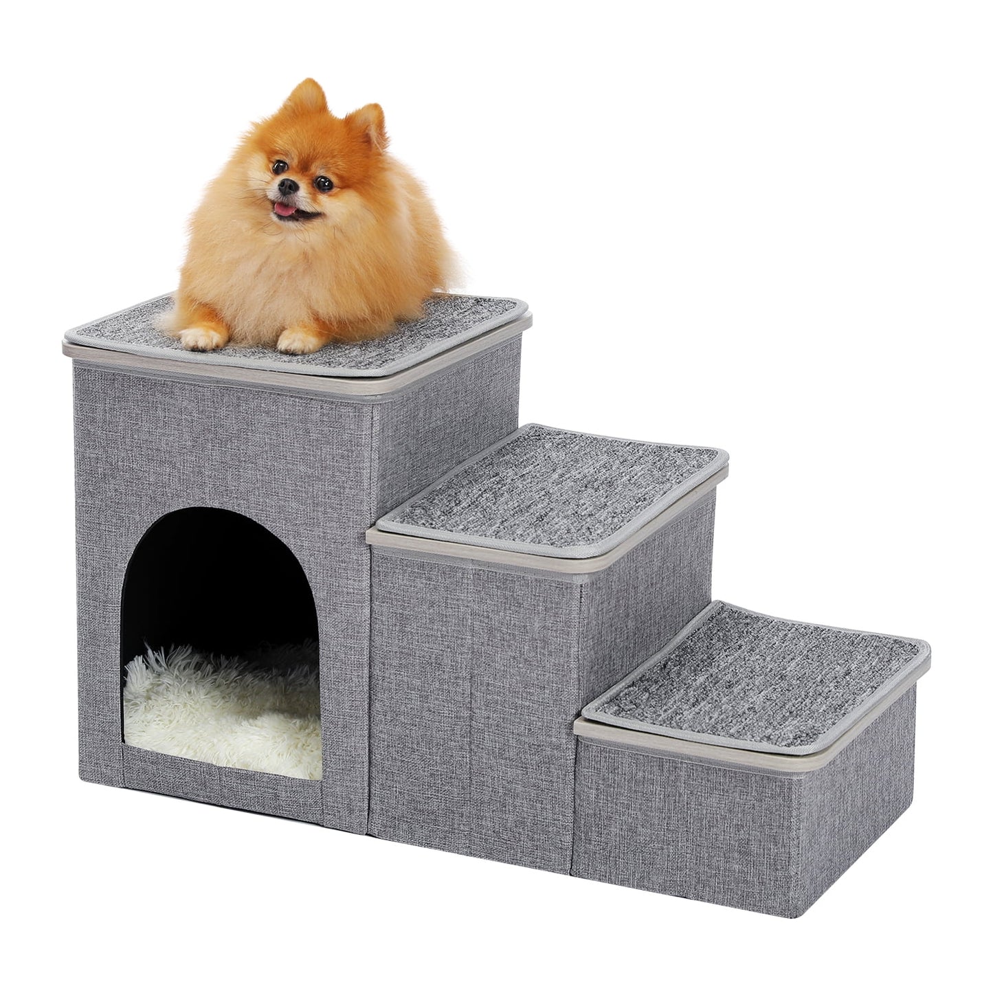 Dog Step Stair 3 Steps Storage Ladder 16" Pet Stairs for Small and Medium Dogs, Gray