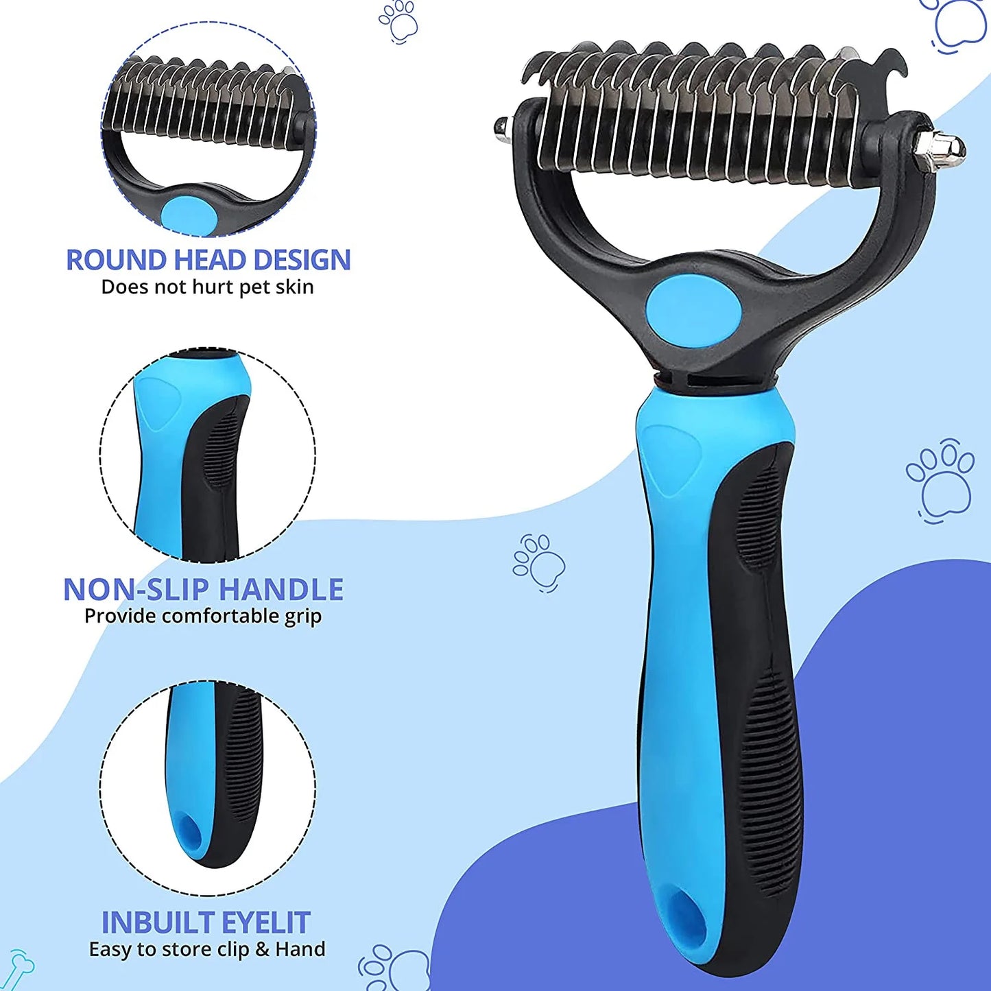 Pet Grooming Brush,Undercoat Rake for Dogs & Cats,Double-Sided Dog Deshedding Tool Removes Knot,Tangled Hair Dematting Comb for Dogs,With Pet Steel Comb