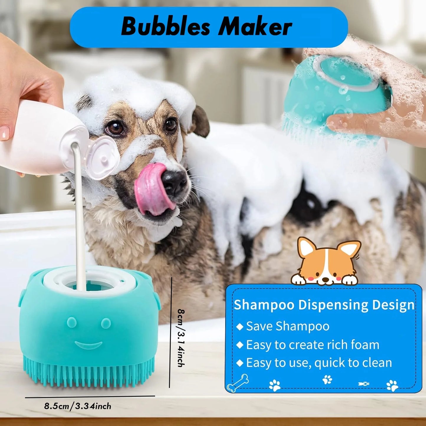 Pet Grooming Brush Kit, 8 Pcs for Shedding & Matted Fur, with Flea Comb and Dog Bath Brush, Cat Dog Brush Grooming Kits, Blue