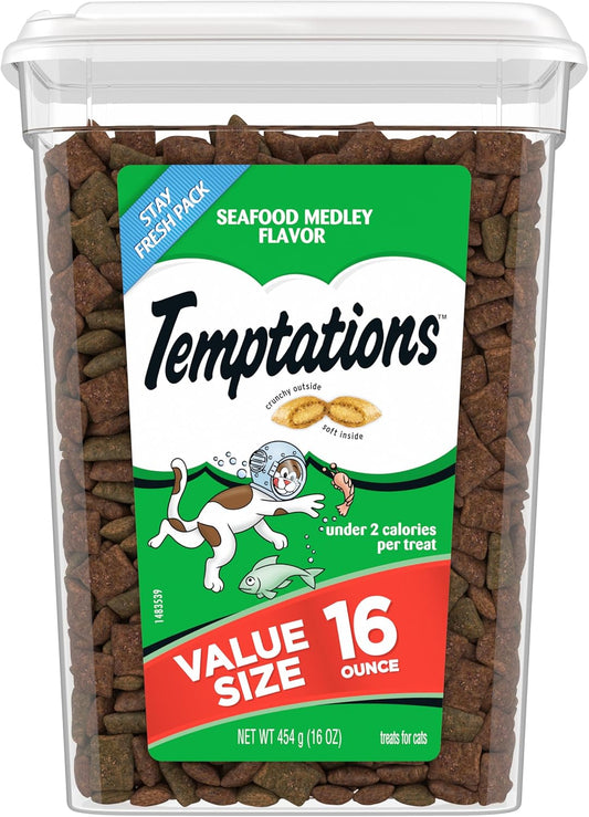 Classic Crunchy and Soft Cat Treats Seafood Medley Flavor, 16 Oz. Tub