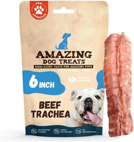 - 6 Inch Beef Trachea Dog Chews (5 Pcs - 8 Oz) - Trachea Dog Treats - NO Hide - Digestible and Safe Chews for Dogs - Glucosamine and Chondroitin for Dogs Joint Health