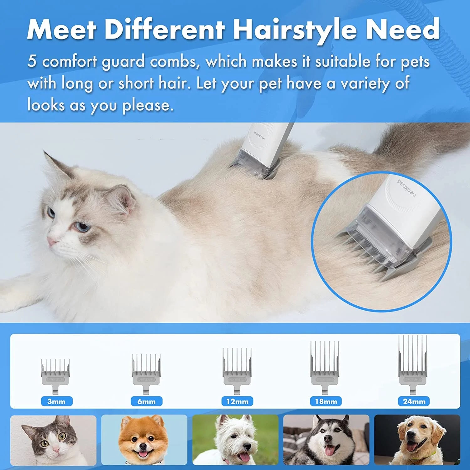 P2 Pro Dog Grooming Kit, 10.5Kpa Pet Vacuum, 5 Grooming Tools with Comb, 2L Easy-Empty Dustbin